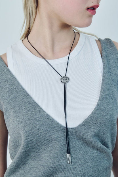 GOLDY Antique Number Motif Loop Tying Necklace - silver