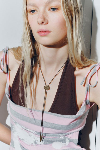GOLDY Antique Number Motif Loop Tying Necklace - gold