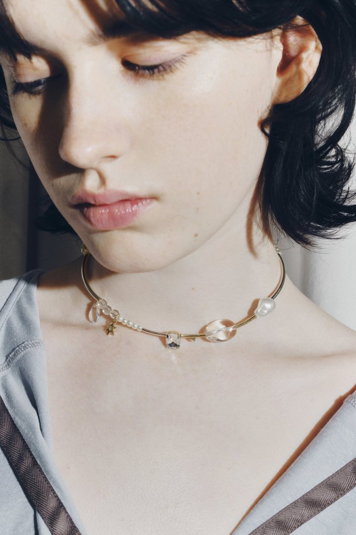 GOLDY Multi Glow Bead Neck Cuff - Silver x gold