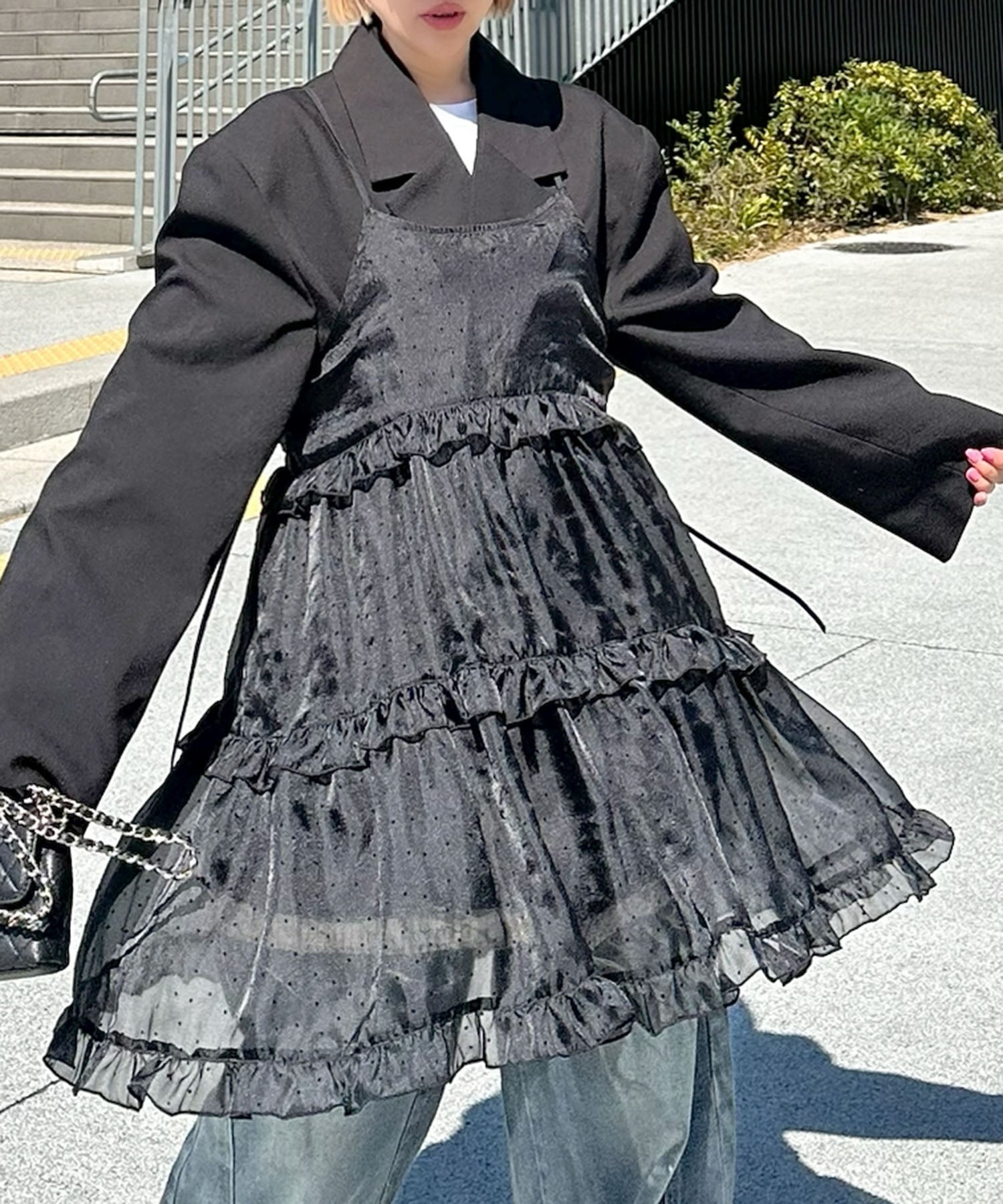 フリルティアードキャミワンピミニ