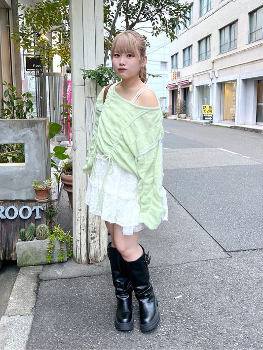 w closet 抽繩拼色針織