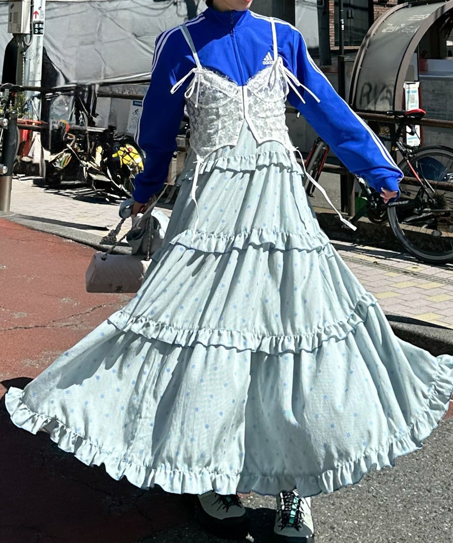 フリルティアードキャミワンピ