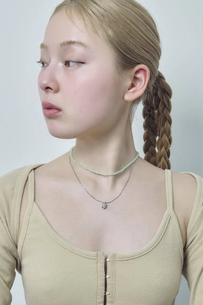 GOLDY Metal Flower x Color Bead Layered Necklace