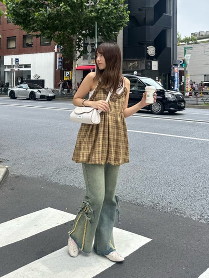 CIAOPANIC 荷葉邊格紋氣球ops