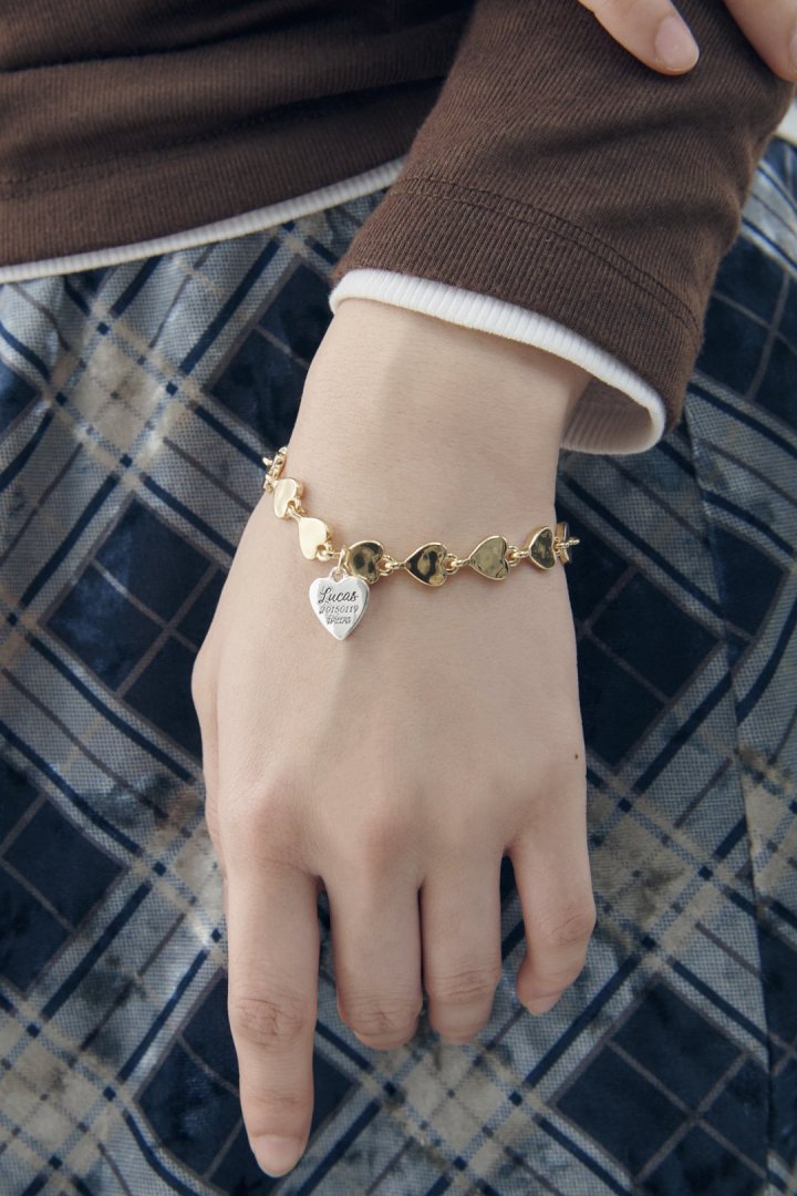 GOLDY ルーカス ハート ID プレート ライン ブレスレット - Silver x Gold_1