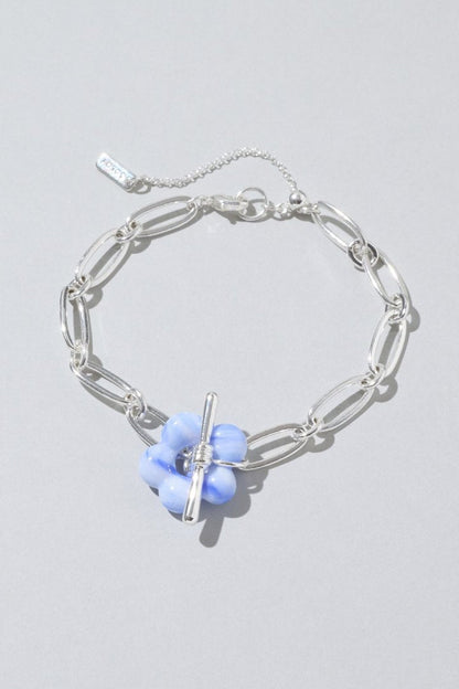 GOLDY glass flower chain bracelet - blue