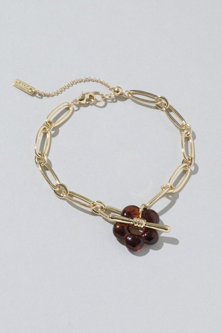 GOLDY glass flower chain bracelet - brown