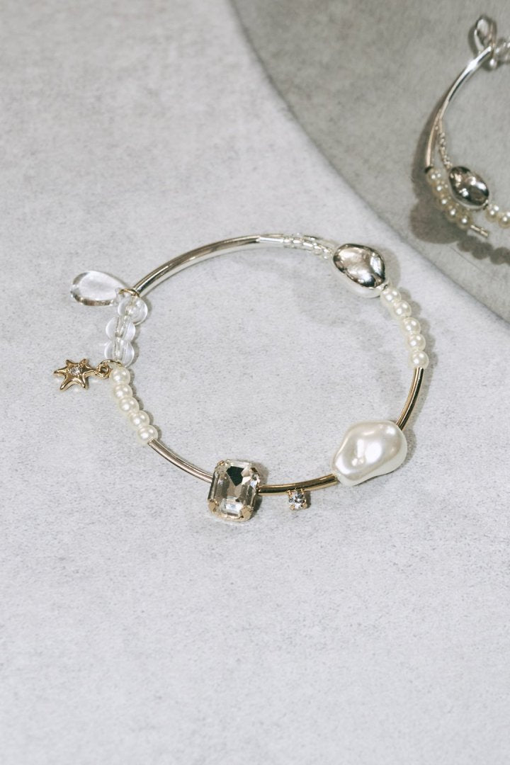 GOLDY multi glow bead bangle - Silver x gold
