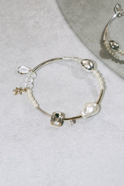 GOLDY multi glow bead bangle - Silver x gold