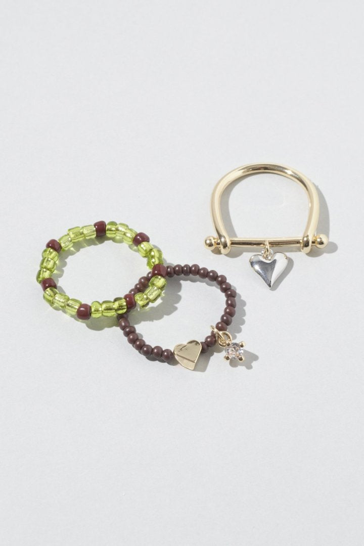 GOLDY Color beads x heart set ring - Image 4