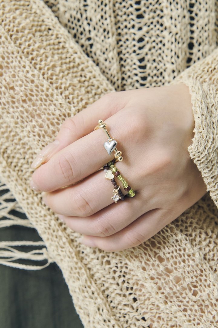 GOLDY Color beads x heart set ring - Image 10