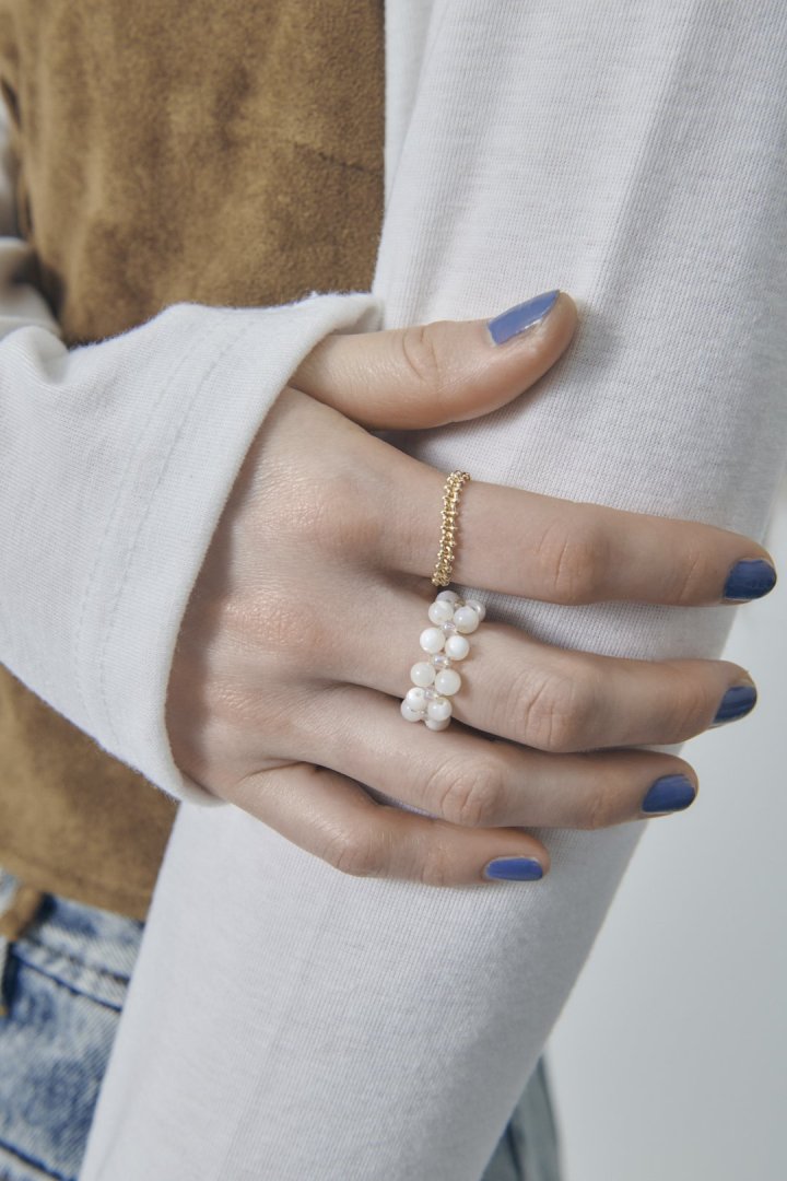 GOLDY bicolor bead set ring - white