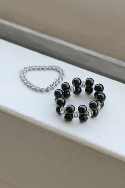 GOLDY bicolor bead set ring - black