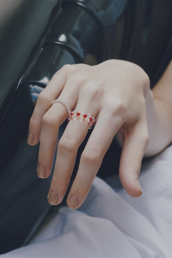 GOLDY bicolor bead set ring - red