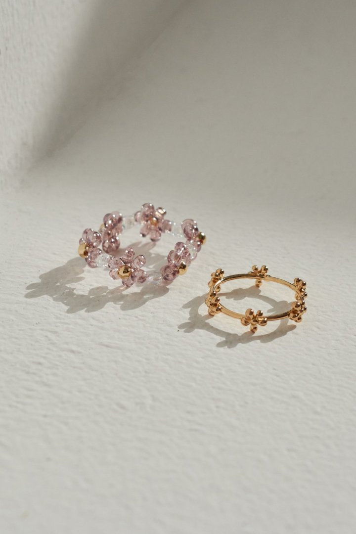 GOLDY flower bead set ring - pink