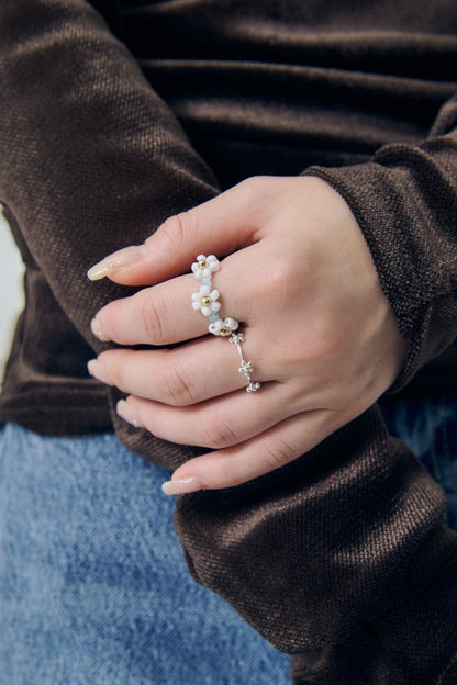 GOLDY flower bead set ring - white