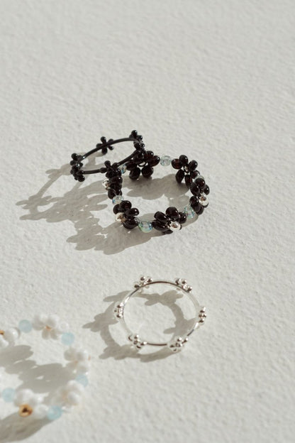 GOLDY flower bead set ring - black