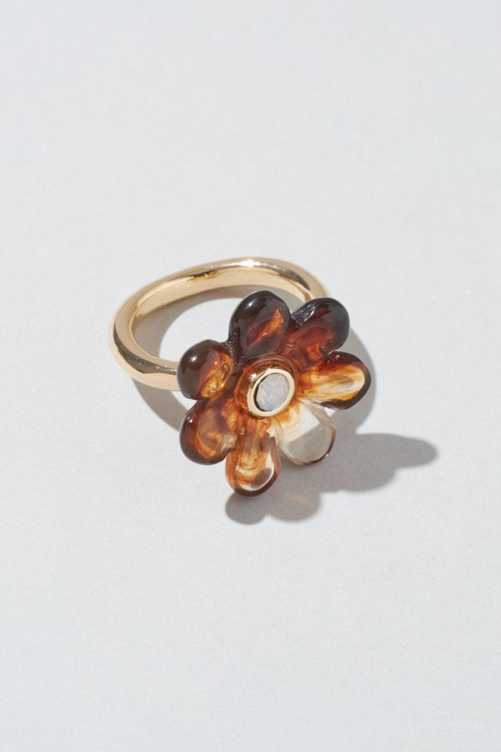 GOLDY puffy bloom ring - brown
