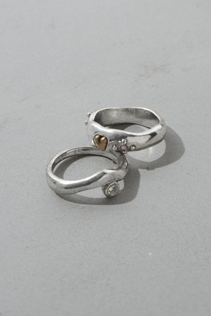 GOLDY vintage heart embed set ring - silver_pink