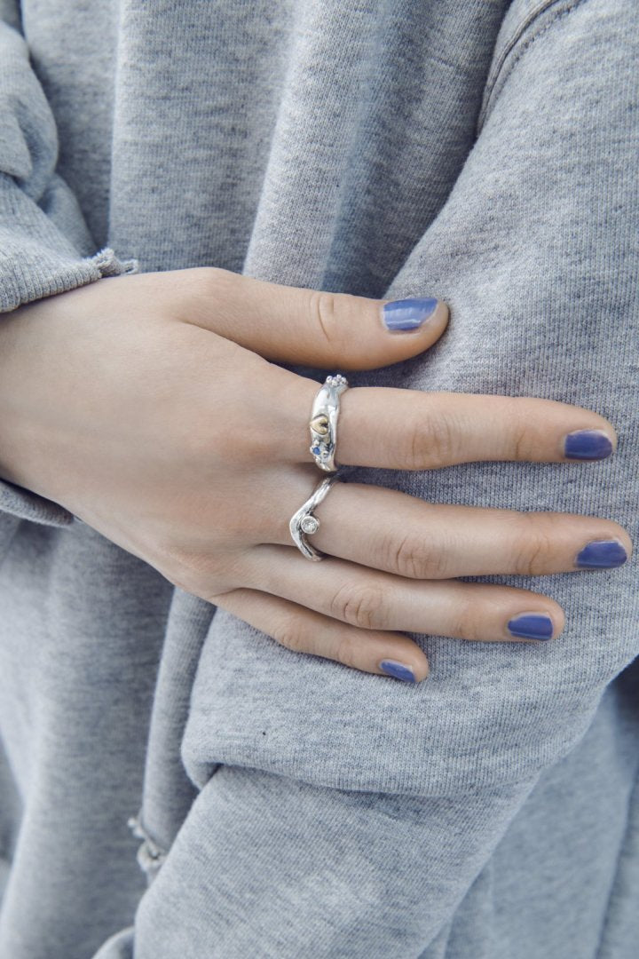 GOLDY vintage heart embed set ring - silver_blue