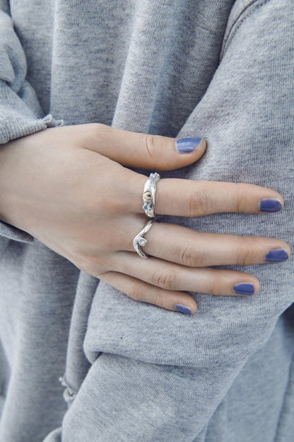 GOLDY vintage heart embed set ring - silver_blue