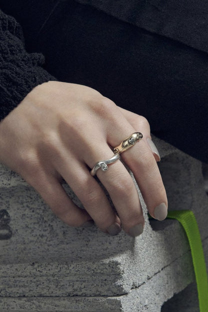 GOLDY vintage heart embed set ring - Gold x Silver_Green