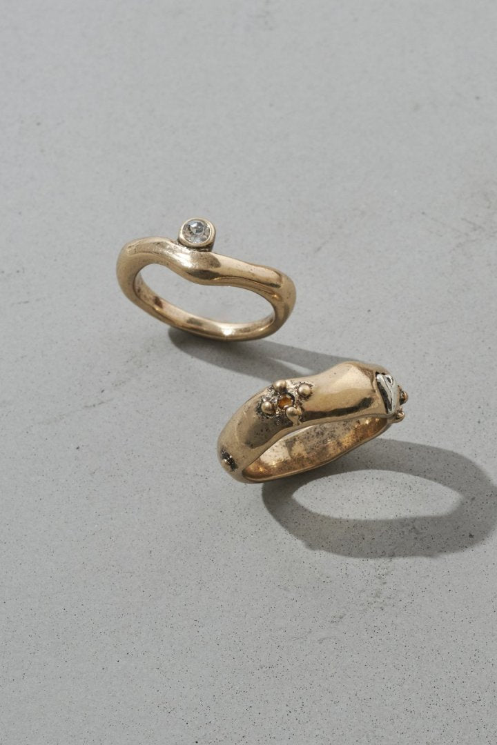 GOLDY vintage heart embed set ring - gold_brown