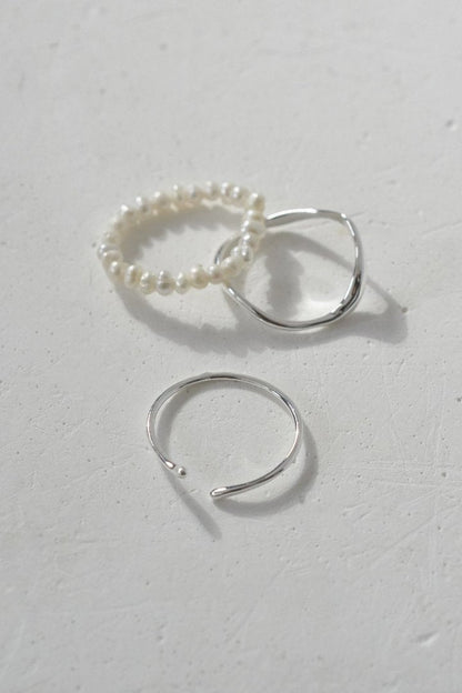 GOLDY 3PCS Fresh Water Pearl Metal Set Ring - silver