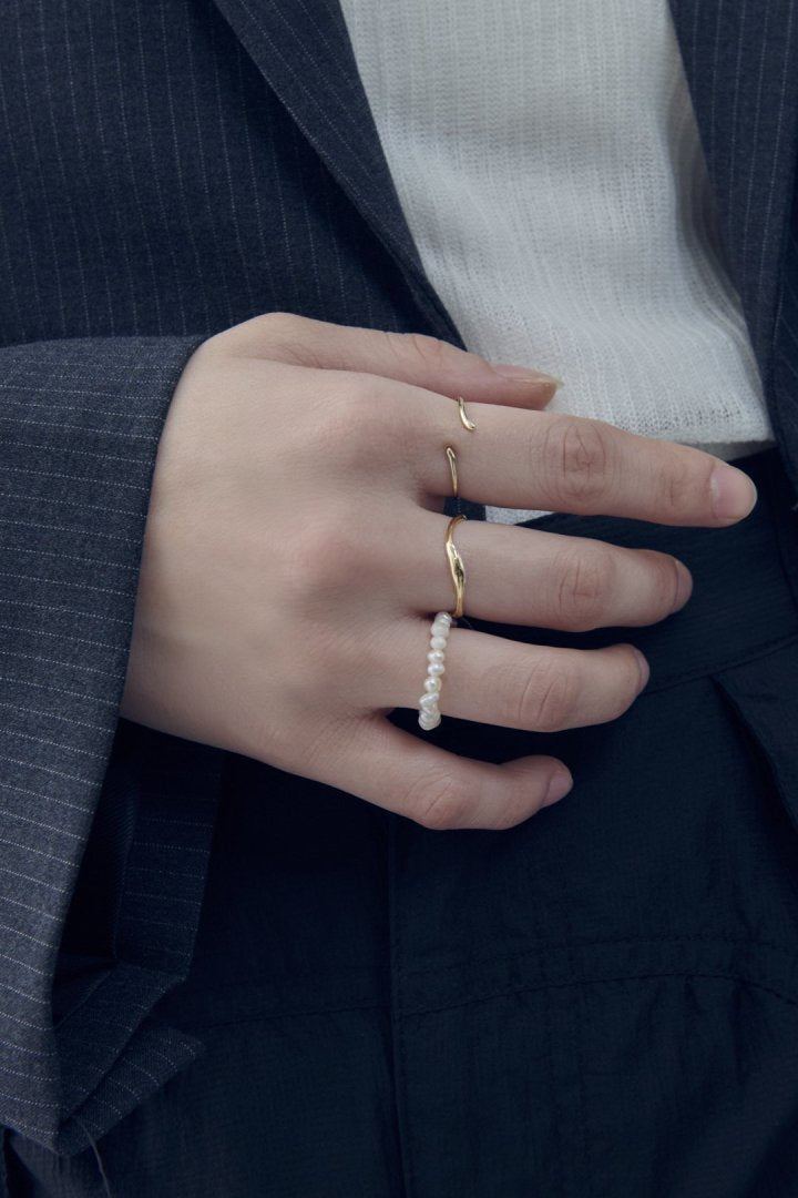 GOLDY 3PCS Fresh Water Pearl Metal Set Ring - light gold