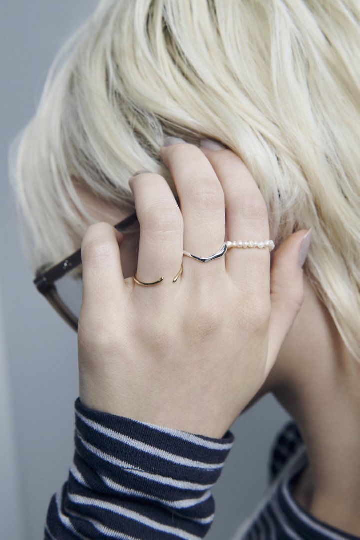 GOLDY 3PCS Fresh Water Pearl Metal Set Ring - Silver x gold