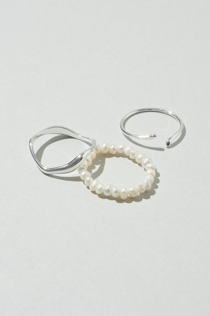 GOLDY 3PCS Fresh Water Pearl Metal Set Ring - Image 2