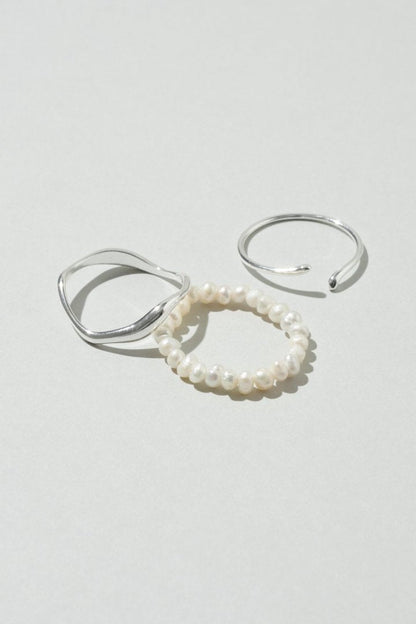 GOLDY 3PCS Fresh Water Pearl Metal Set Ring - Image 2