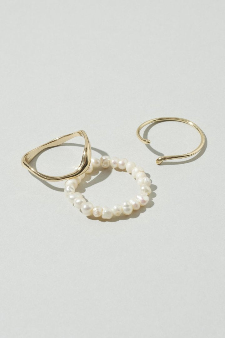 GOLDY 3PCS Fresh Water Pearl Metal Set Ring - Image 3