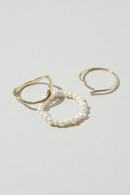 GOLDY 3PCS Fresh Water Pearl Metal Set Ring - Image 3