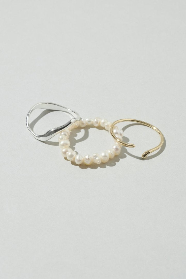 GOLDY 3PCS Fresh Water Pearl Metal Set Ring - Image 4