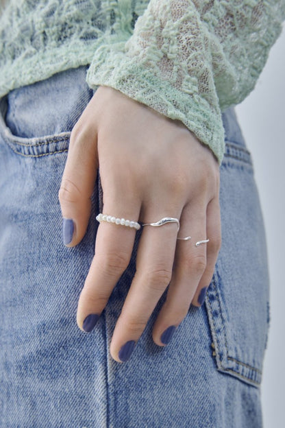 GOLDY 3PCS Fresh Water Pearl Metal Set Ring - Image 7