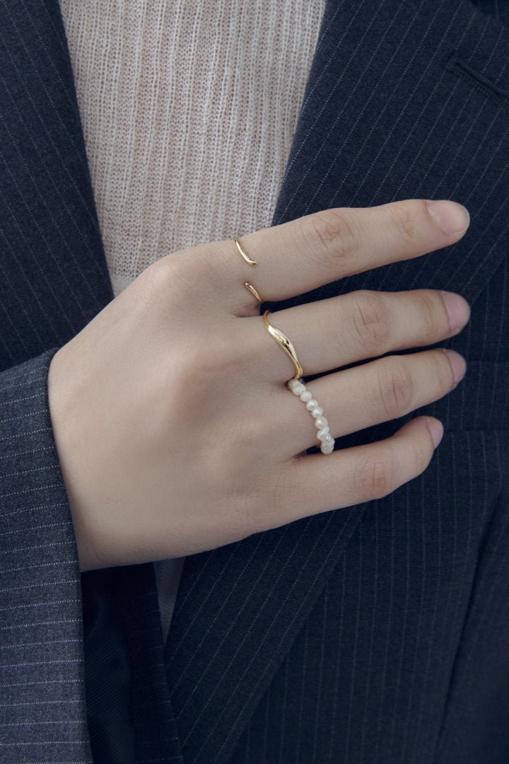 GOLDY 3PCS Fresh Water Pearl Metal Set Ring - Image 9