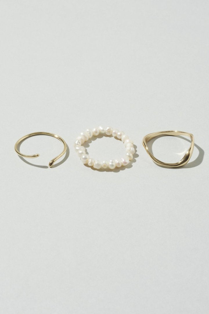 GOLDY 3PCS Fresh Water Pearl Metal Set Ring - Image 12