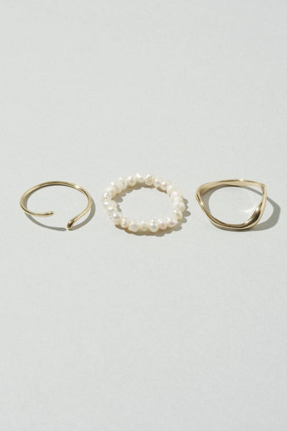 GOLDY 3PCS Fresh Water Pearl Metal Set Ring - Image 12