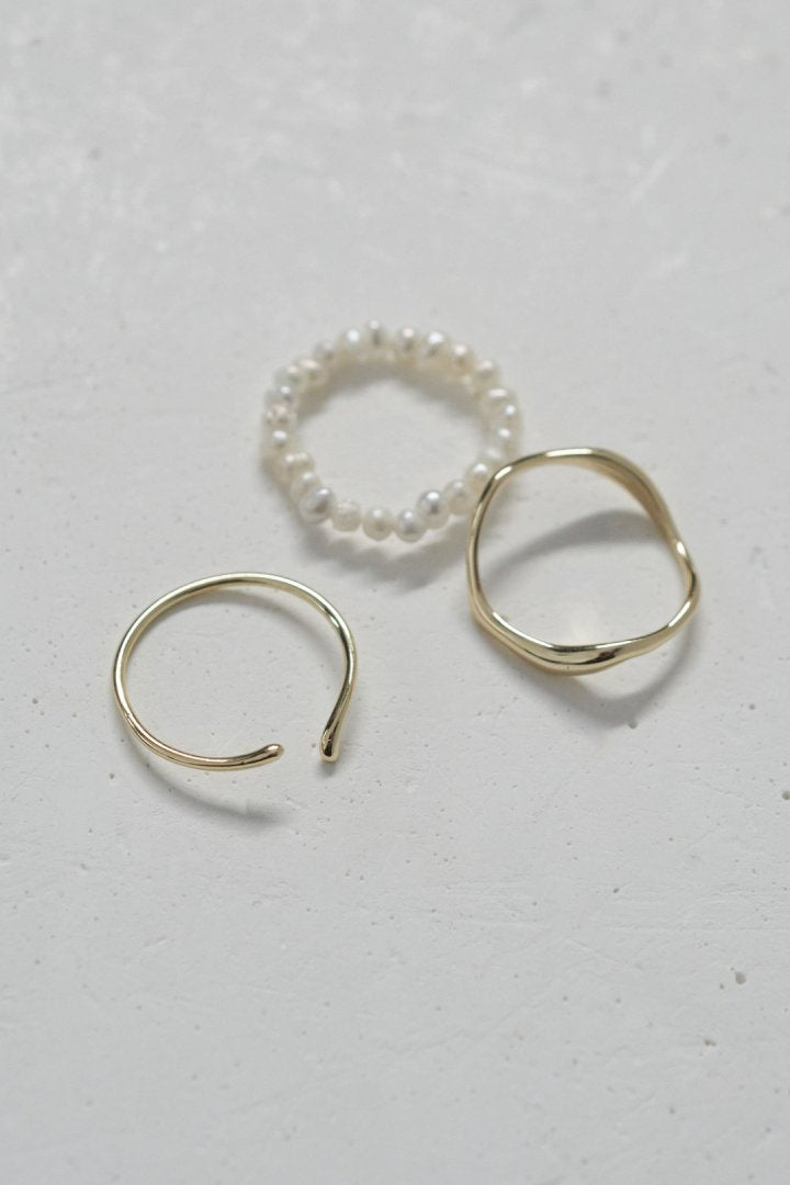 GOLDY 3PCS Fresh Water Pearl Metal Set Ring - Image 15