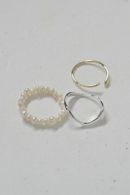 GOLDY 3PCS Fresh Water Pearl Metal Set Ring - Image 16
