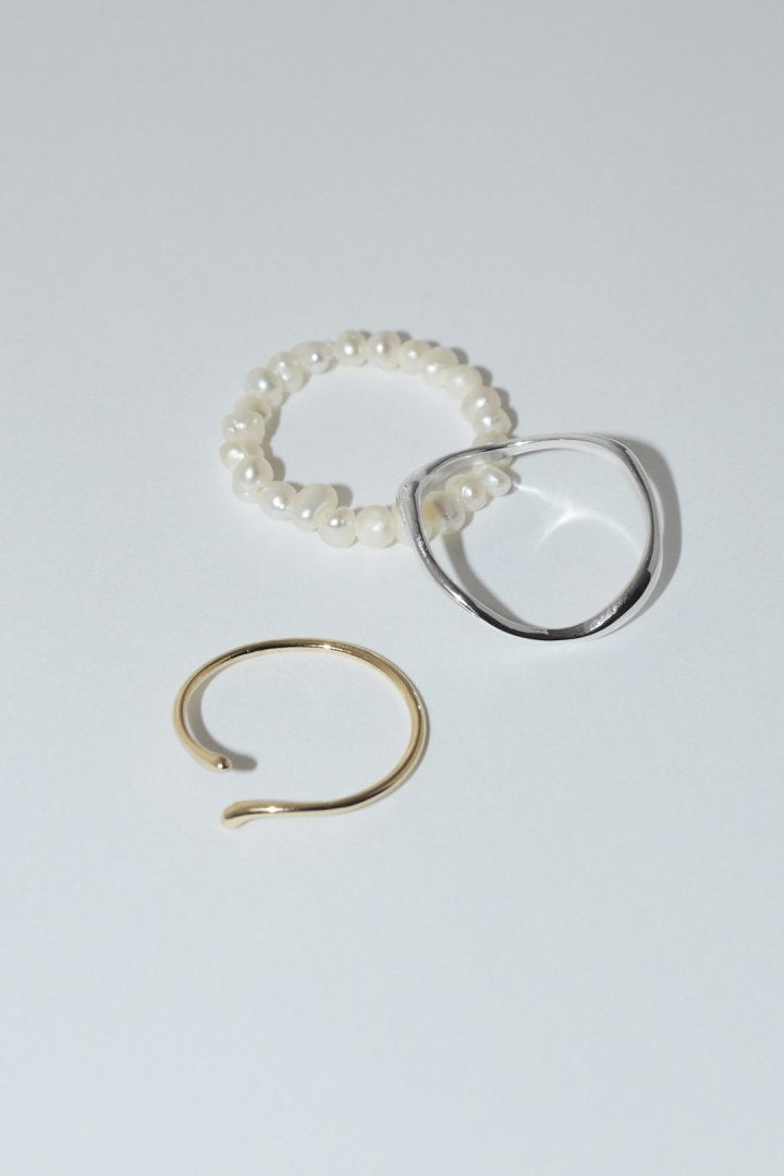 GOLDY 3PCS Fresh Water Pearl Metal Set Ring - Image 17