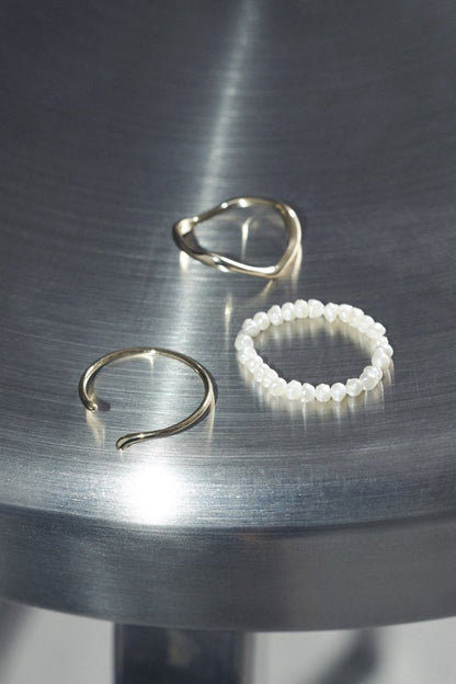 GOLDY 3PCS Fresh Water Pearl Metal Set Ring - Image 20