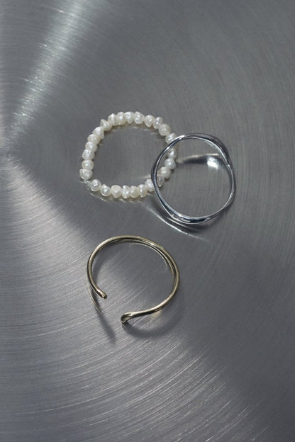 GOLDY 3PCS Fresh Water Pearl Metal Set Ring - Image 21