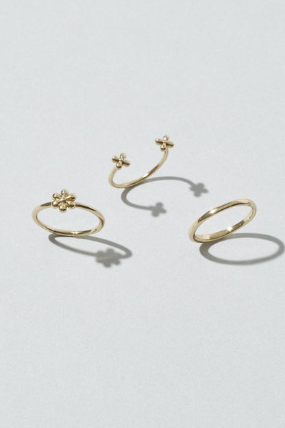 GOLDY 3PCS  プチ フラワー セット ピンキー リング - ライトゴールド