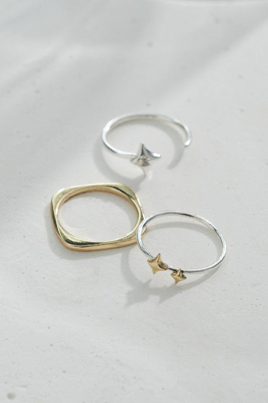 GOLDY 3PCS プチ トゥインクル セット ピンキー リング - シルバー×ゴールド