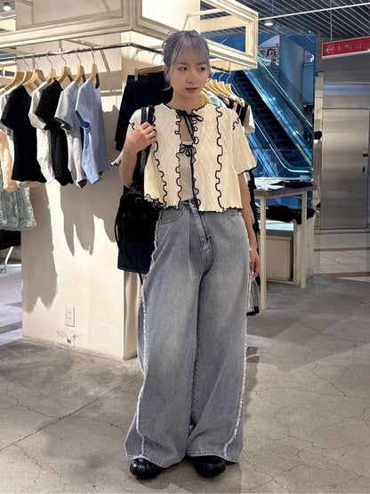 w closet 短袖撞色拼接開襟衫 - Image 37