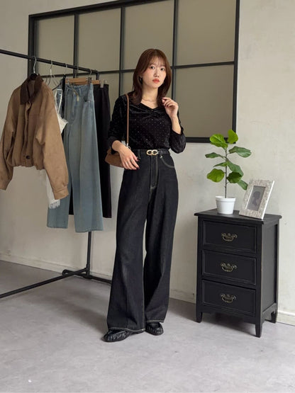 Thevon 水鑽絨面 V領Top with choker - Image 34