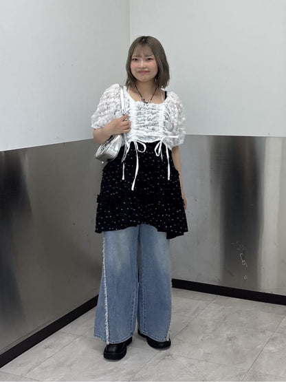 w closet Fringe baggy denim pants - Image 63