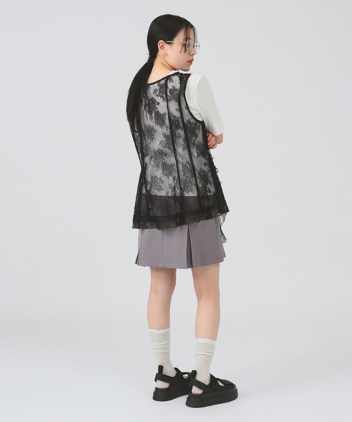Ray BEAMS 蕾絲荷葉邊長背心